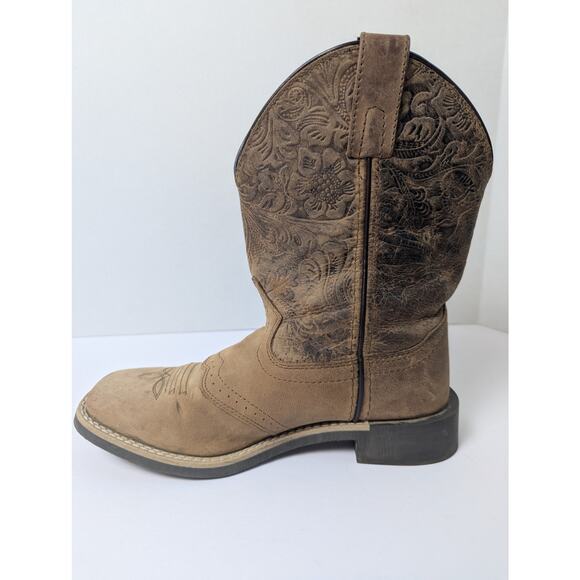 Smoky Mountain Brown Leather Western Cowboy  Boots Kids Size 3 Youth Square Toe - Picture 7 of 12